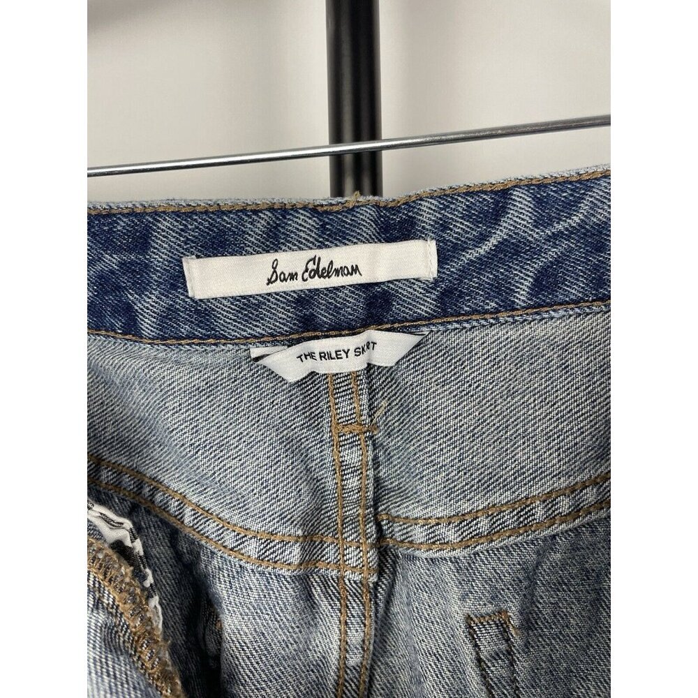 Sam Edelman Medium Blue Wash‎ The Riley Asymmetrical Raw Hem Denim Jean Skirt 29 - Picture 6 of 7